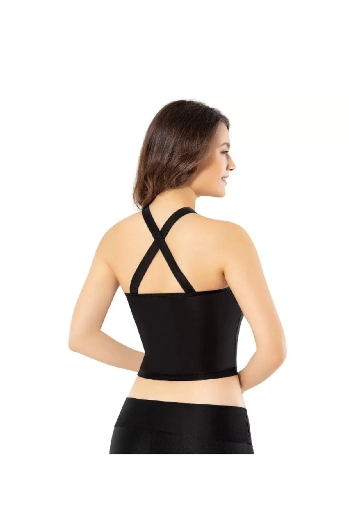 Çapraz Askılı Tüllü Göğüs Pedli Crop Atlet