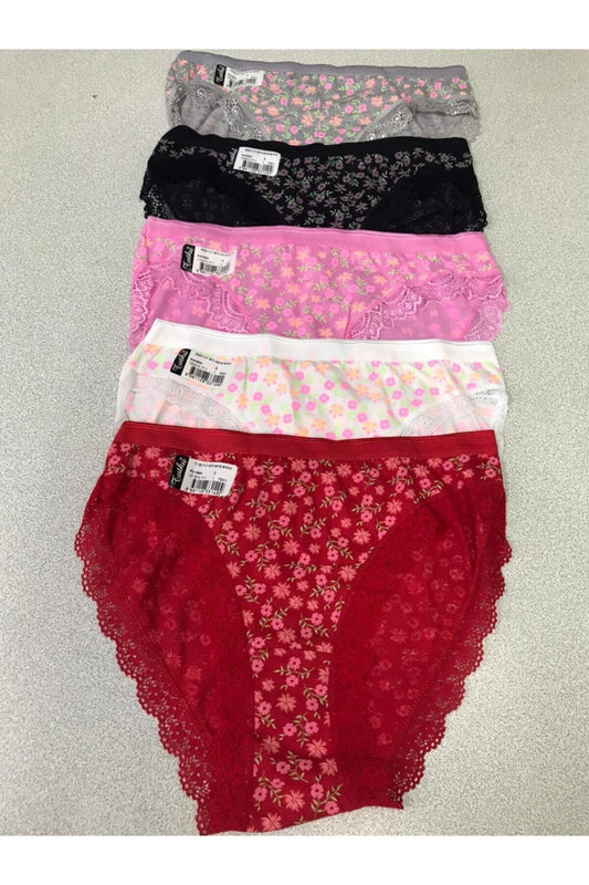 Tutku 12'li Paket Kadın Desenli Paça Dantelli Bikini Külot Asorti Kilot