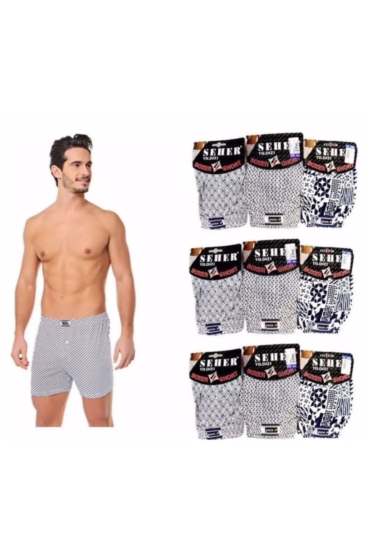 Seher Yıldızı Erkek Desenli Boxer 007 - 12 Adet