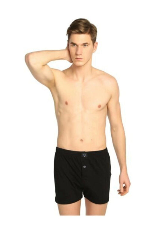 Tutku Erkek  Siyah Penye Düğmeli Boxer  Renk 5'li Paket